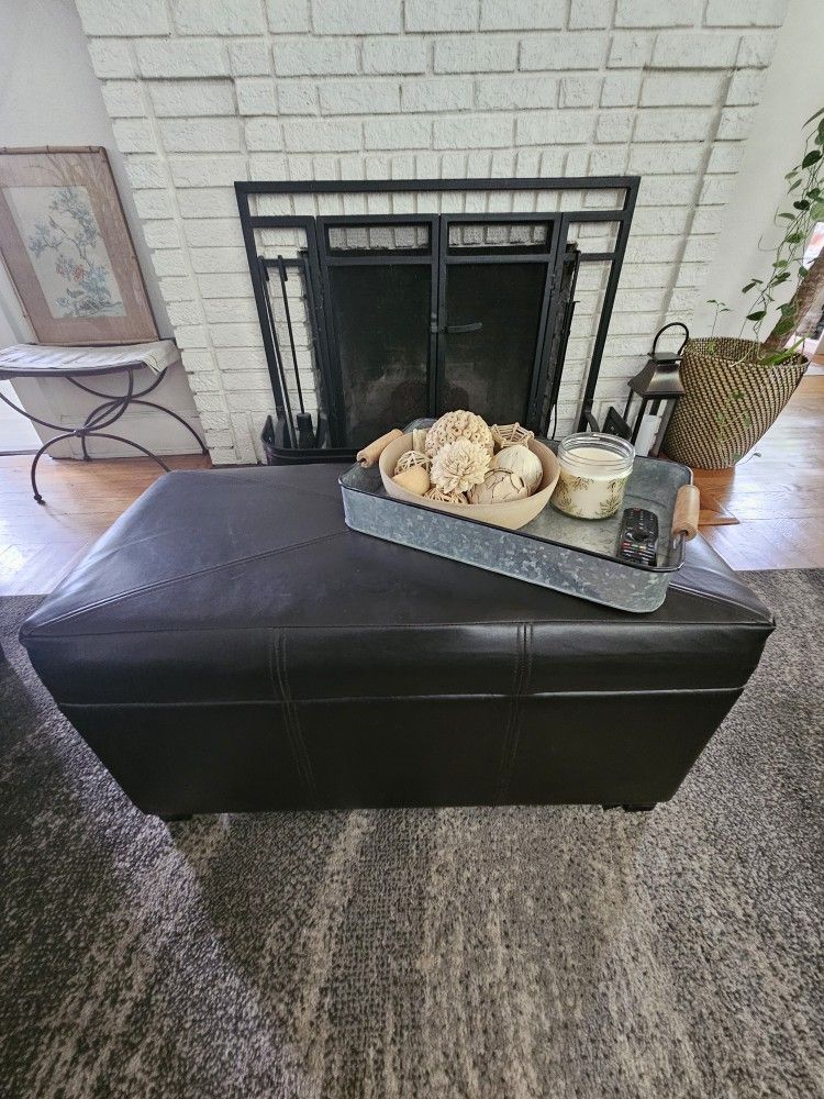 Chocolate Brown Faux Leather Storage Ottoman