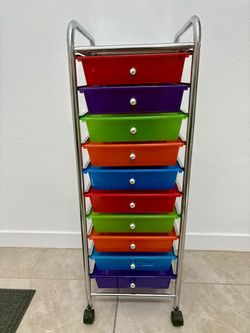 ECR4Kids 10-Drawer Everyday Mobile Storage Utility Cart, Craft Organizer, Assorted