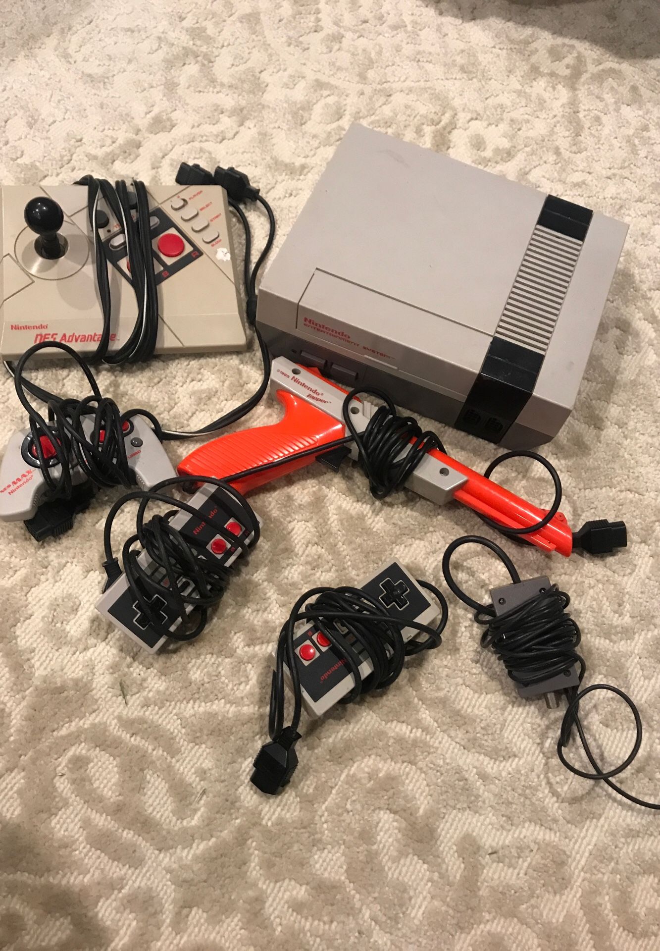 Vintage Nintendo NES, controllers, gun and more