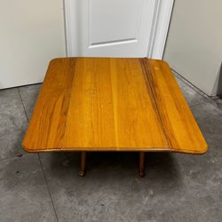 Solid Oak Drop-Leaf Coffee Table With Spoon Feet