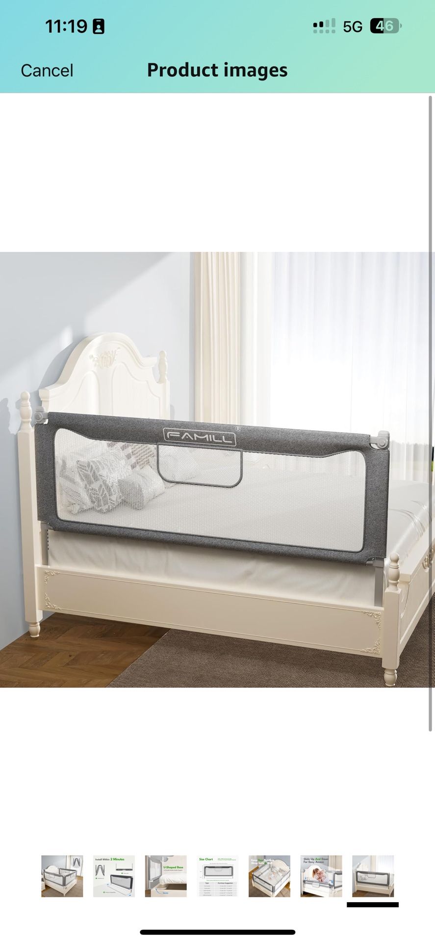 FAMILL Bed Rail for Toddlers, 2 Minutes Assembly Foldable Guard for Baby, Toddler Bed Rails Suitable for Queen/King/Full/Twin Size, Grey, 74.8", 1 Sid