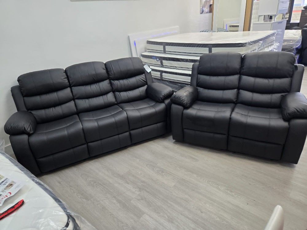 Juego De Sofa Reclinable Color Negro "New!//Recliner Sofa Set Black Color "New!//Financing Available~No Credit Needed
