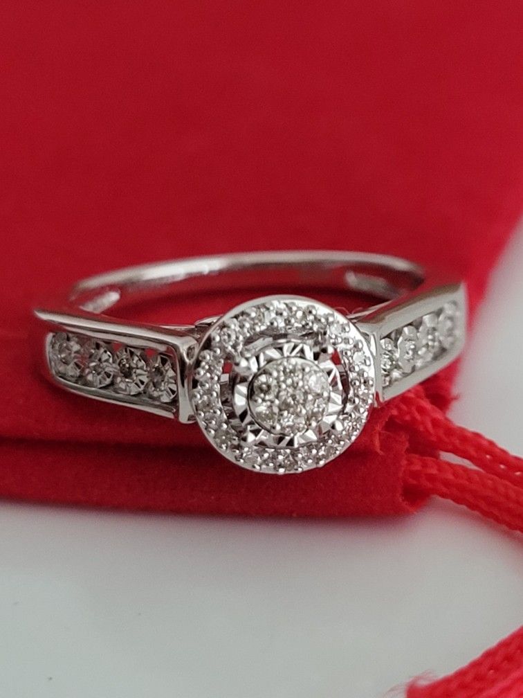❤️ Size 6.75 Genuine Diamonds, Sterling Silver Ring, Bello Anillo Plata Esterlina y Diamantes