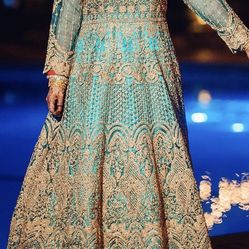 Beautiful Teal/Turquoise Golden Reception Gown