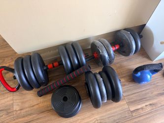 4-in-1 Adjustable Dumbbell, Barbell & Kettlebell Set (~101 lbs Total!)