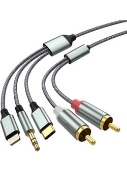 Lightning to RCA Cable Audio Aux Adapter,RCA to 3.5mm Cable，USB C to 2 RCA Audio Cable， (3 in 1 Audio Cable) for Power Amplifier, Car, Home Theater, S