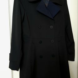 Trina Turk Trench Tara Fit Rain Coat Black With Navy Lapel
