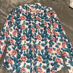 Ariat Real Women’s Button Down Shirt Cactus And Pink Flowers Size Large Cotton And Spandex 
