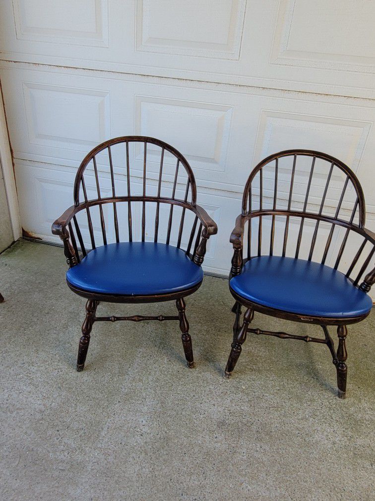 Wooden Seats with Blue Built In Seat Cushion. Great Project Chairs Or Use As Is Price Is For Both..