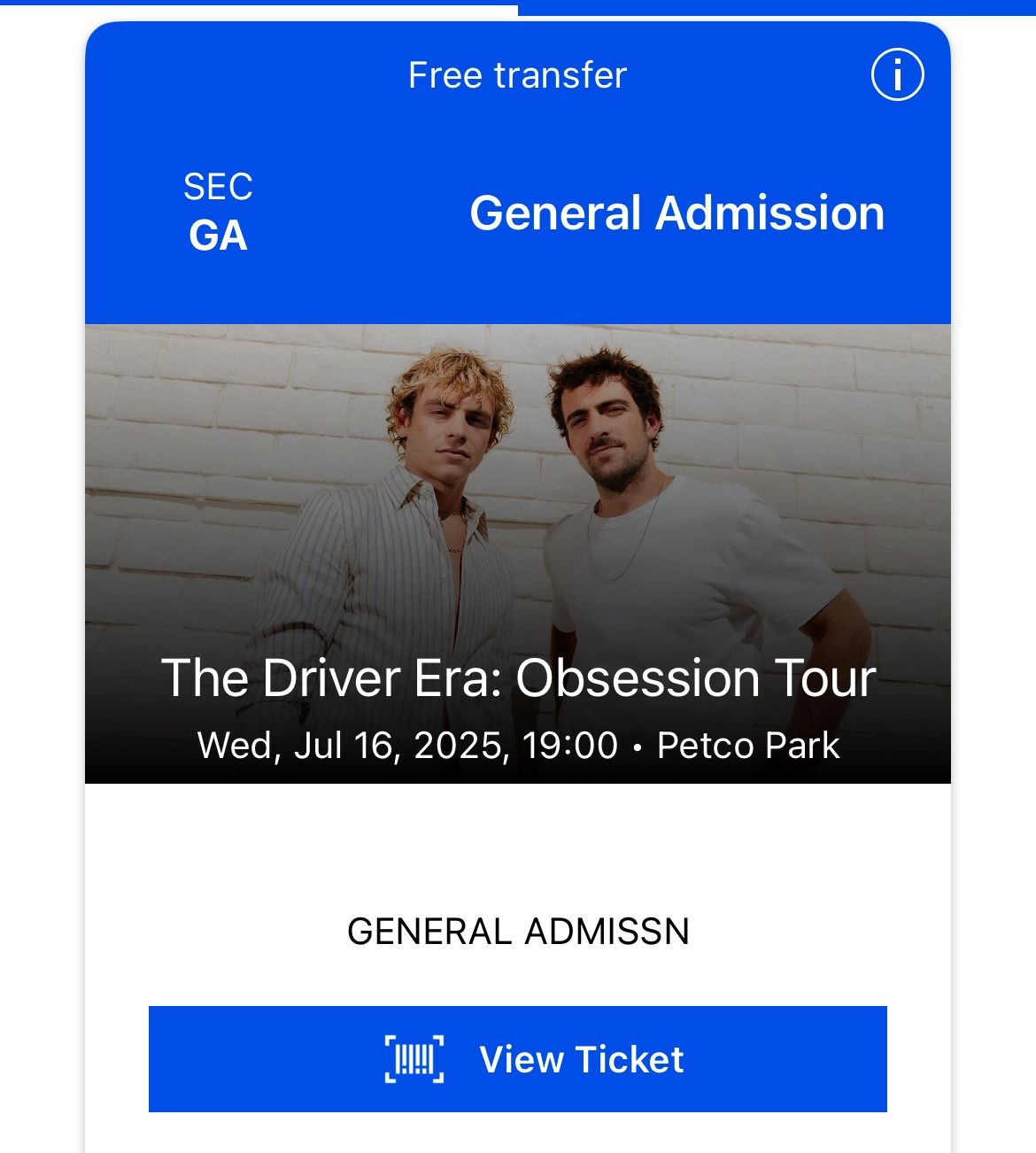 Driver Era Tix Tonight