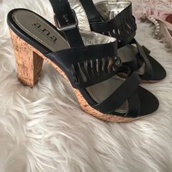 Ana Black Strappy Cork Heel Sandals