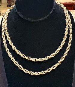 Vintage Stamped 12k Gold Filled 1970s Matte Gold Textured Chain Necklace - 38”