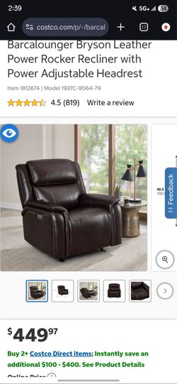 Barcalounger Bryson Leather Power Rocker Recliner Power Adjustable Headrest