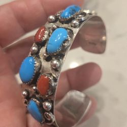  TURQOISE &CORAL CUFF BRACELET