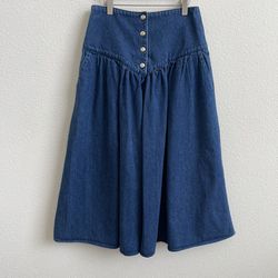 Vintage 90s Dark Wash Denim Jean Button Up Front Prairie Ranch Vibes Midi Skirt