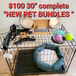 Brand New M'L  Dog Cage Up To 45lbs $50/ New Pet Bundle With Crate 2 BOWLS 2 TOYS HARNESS LEASH Bed & More $100 /  2 Door Folding Dog Kennel Jaula  