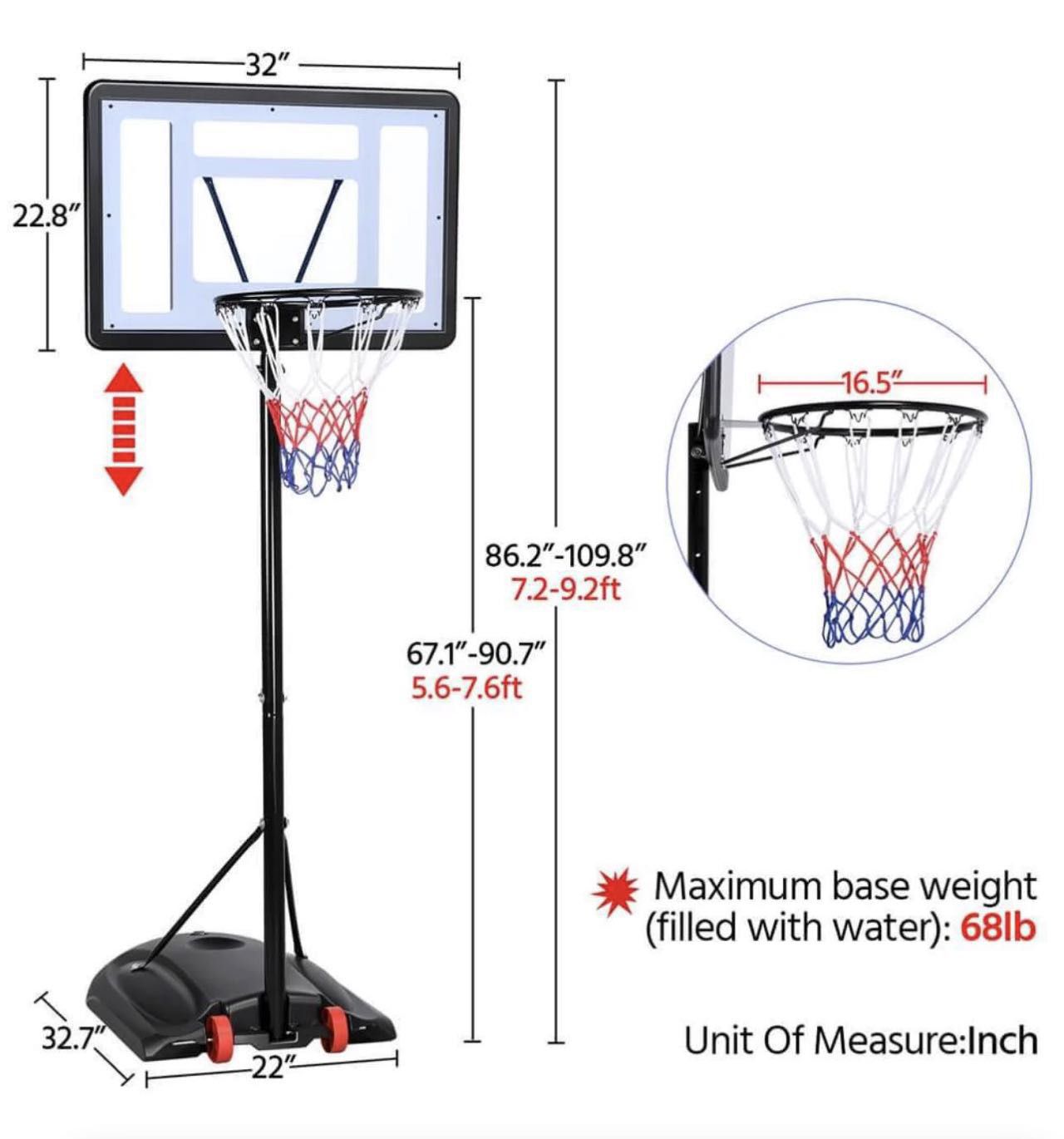 7.2-9.2ft Basketball Hoop