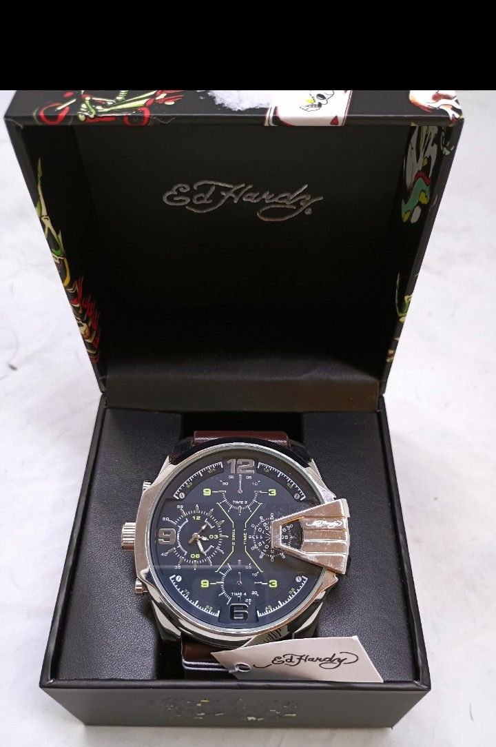 Ed Hardy Black and Silver Chronograph Watch nwt