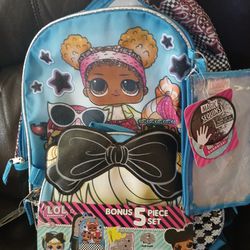 LOL Surprise Glam Squad Girls 5PC Backpack Set Book Bag 16" School Bag Lunch Bag