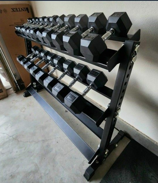 NEW Rubber Hex Dumbbells 5lb - 50lb Dumbbell Pairs Olympic Weights Home Gym Workout Equipment Fitness Weight Set 