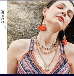 Bohemian Gold Plated Shell Charms Three Multi-layer Necklace Set