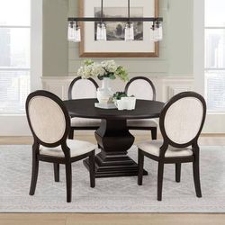 Super Sale! Round Dining Table In Dark Cocoa Finish And Padded Chairs! 