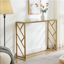 Gold Console Table,Glass Sofa Table - Gold Entryway Table Narrow Side Table Stylish and Versatile Sofa Table with Tempered Glass Top for Living Room D