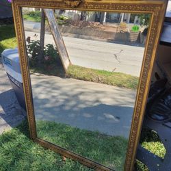 Antique Wood Mirror W/Cheribs 