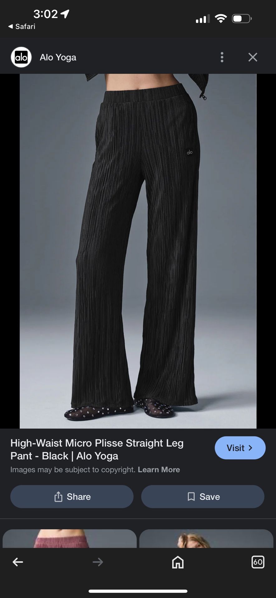 ALO High-Waist Micro Plisse Straight Leg Pant Black / S.nwot.sold out.Retail $168