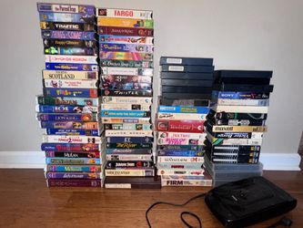 83 VHS Tapes & Rewinder