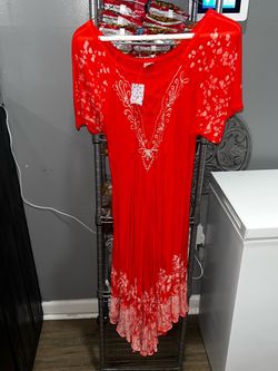 Orange Embroidered Midi Dress