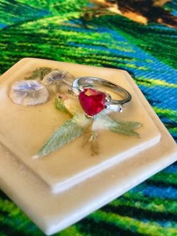 Ruby red Heart gemstone ring Sterling Silver 925 stamped ❤️💍❤️💍❤️ Ring size #5