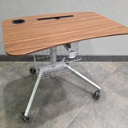 Metal Heavy Duty Adjustable Mobile Standing Desk With Basket 