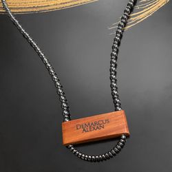 DeMarcus Alexan Customizable Engraved Hematite Wood Necklace 
