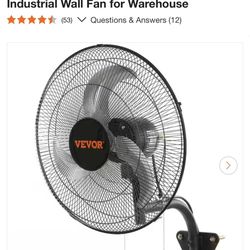 VEVOR Wall Mount Fan 18in. 3-speed 4000 CFM Oscillating Industrial Wall Fan New $39
