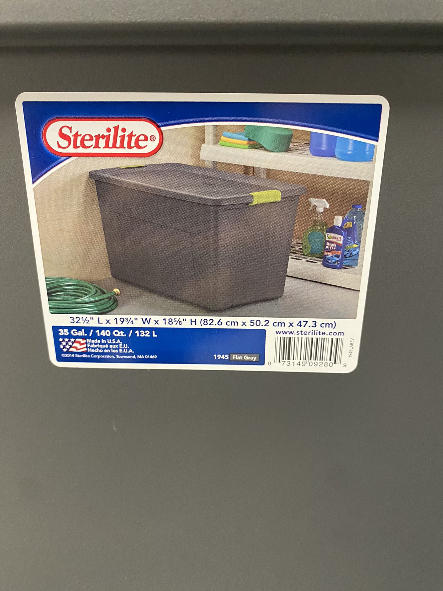 Sterilite 35 Gallon Latch Tote, Stackable Storage Bin with Latching Lid, Plastic Container to Organize Basement, Gray Base and Lid, 
