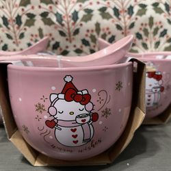Ceramic Hello Kitty Christmas Bowl With Spoon 
