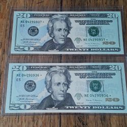 2017 $20 Bill Star* Uncirculated Two Consecutive Numbers