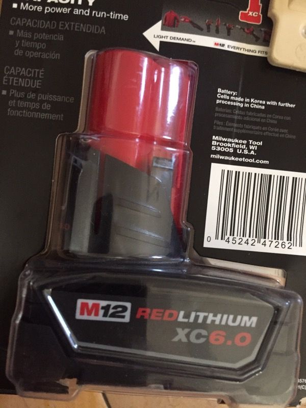 Milwaukee new battery 6.0 12M