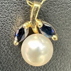 14k yellow gold pearl sapphire ball pendant charm