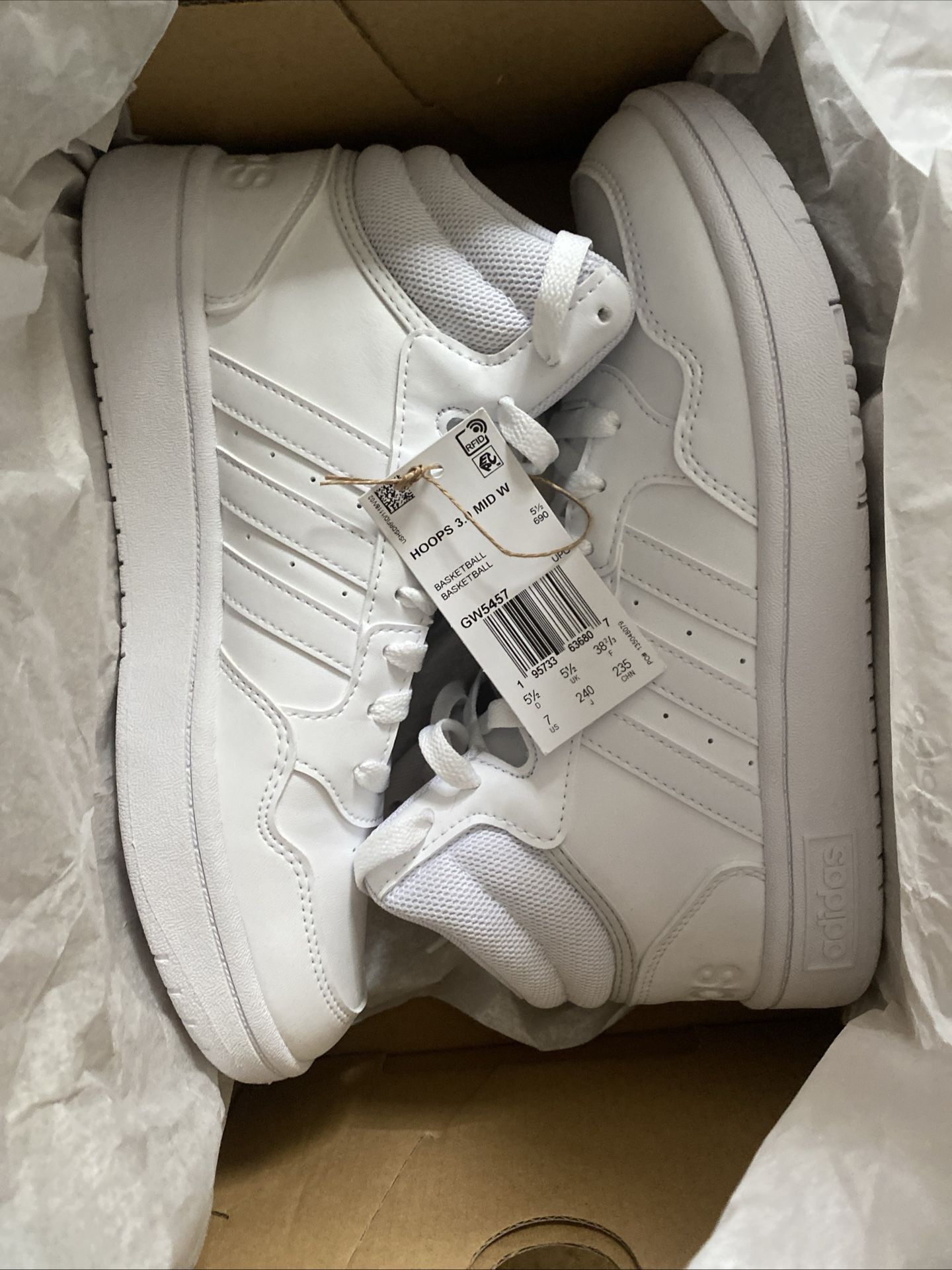 Adidas Hoops 3.0 Mid Cloud White Dash Grey Womens Athletic Sneaker - Size 7