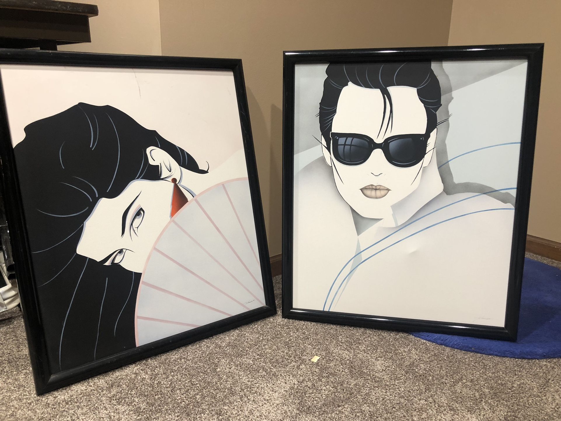 1980's Air Brushed Framed Art. Patrick Nagel Inspired