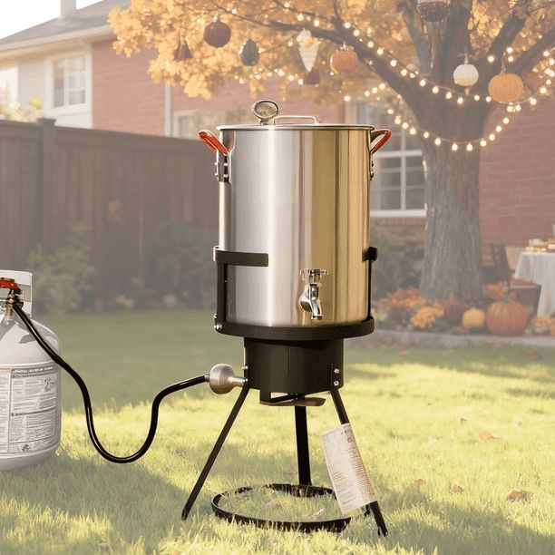 30 Qt. Outdoor Camping Fryer with Oil Drain Valve and Timer for Turkey