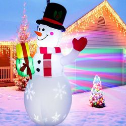 5ft Christmas Inflatables Blow Up Yard Decorations, Upgraded Snowman Inflatable with Snowflake and Multi-Color Rotating LED Lights for Christmas Decor