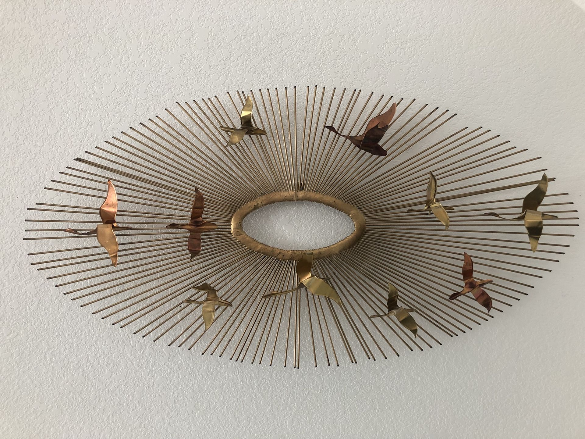 Curtis Jere sunburst birds in flight sculpture wall art mid century modern