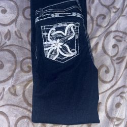 Designed Dark Blue Flared Jeans