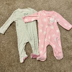 Baby Girl Zip Up Pajamas Size 3Mos