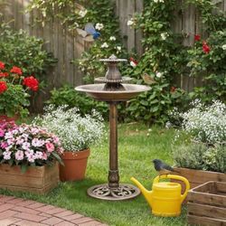Outdoor Garden Bird Bath, 3-Tiered Pedestal Antique Water Fountain, 37" - Bronze