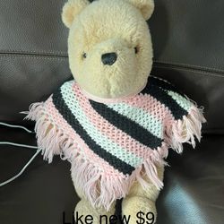 Cute Bear Very Clean CLASSIC POOH  BEAR Plush Toy by GUND 16” W/built A Bear Poncho Very Clean