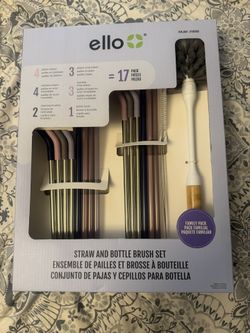 ELLO 17 Straw & Bottle Brush Set - Silicone Tips & Stainless Steel Straws